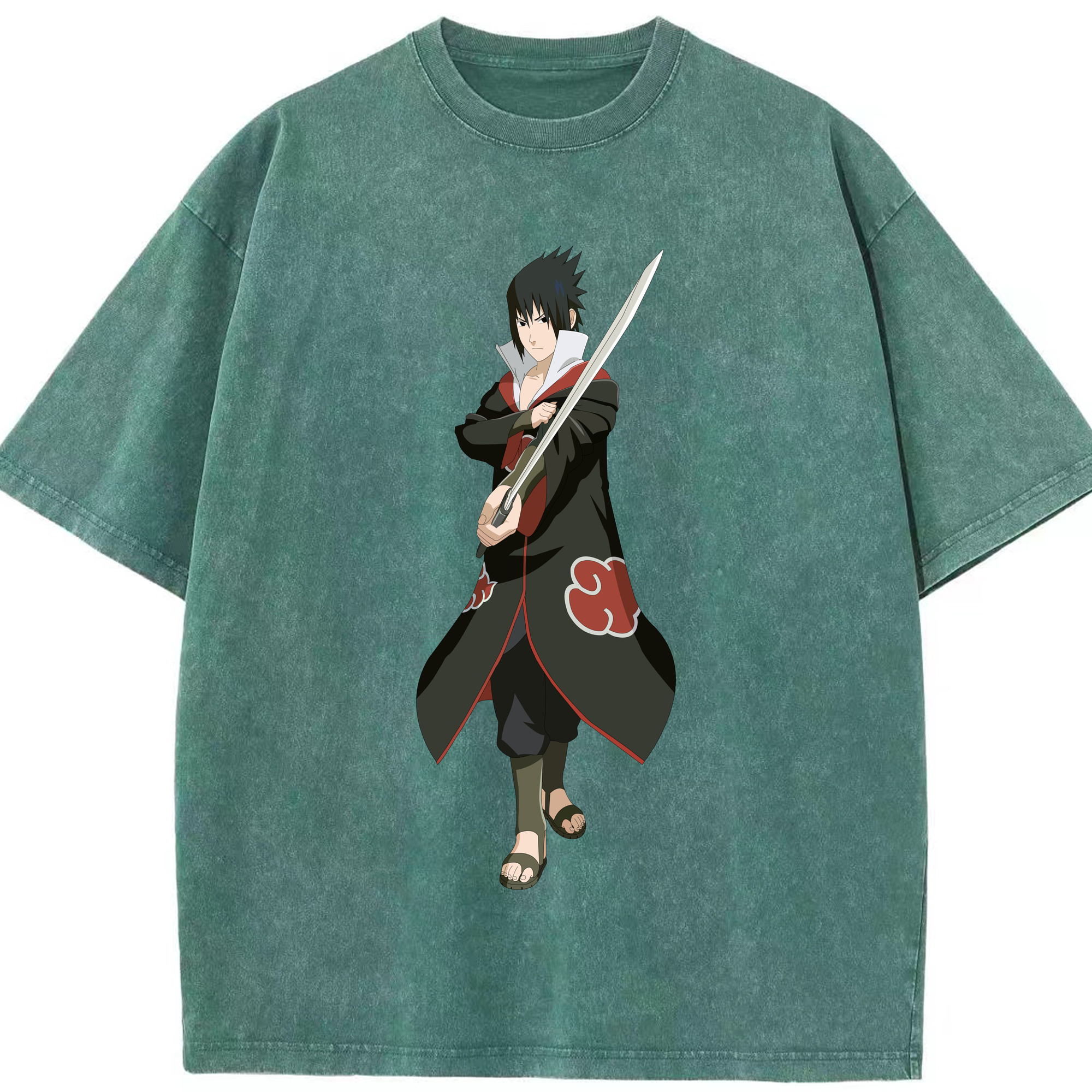 （画像用） NARUTO -ナルト- うちは サスケ Uchiha Sasuke 綿100% ヴィンテージ風 半袖Tシャツ（フロントプリント）
